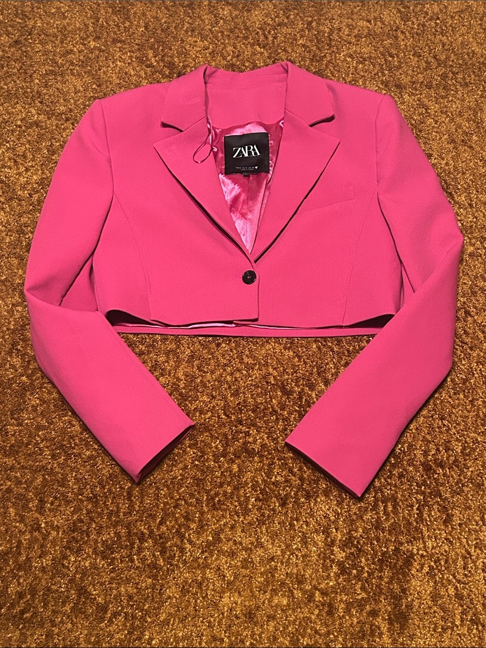 Zara Hot Pink Cropped Single-Button Blazer